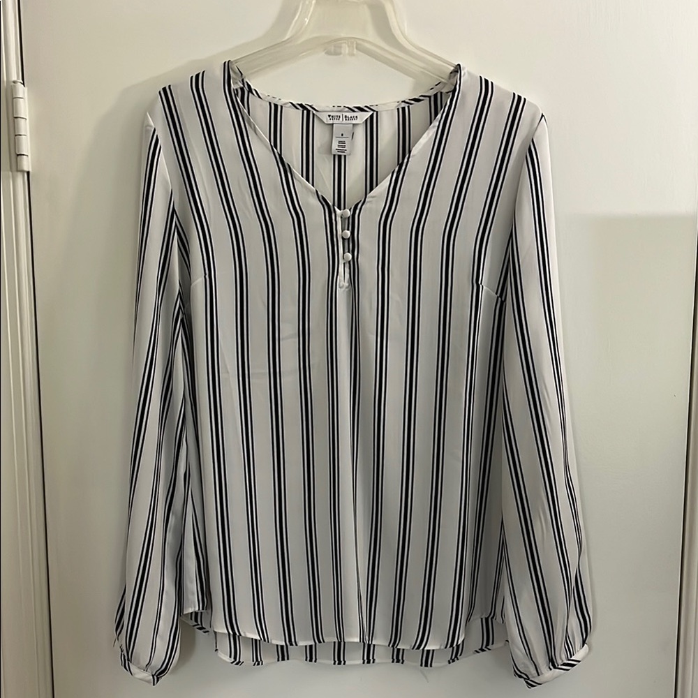 WHBM White & Black Stripe Long-Sleeve Blouse